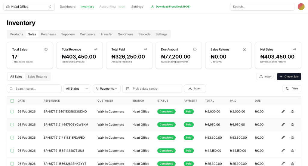 Live sales monitoring list