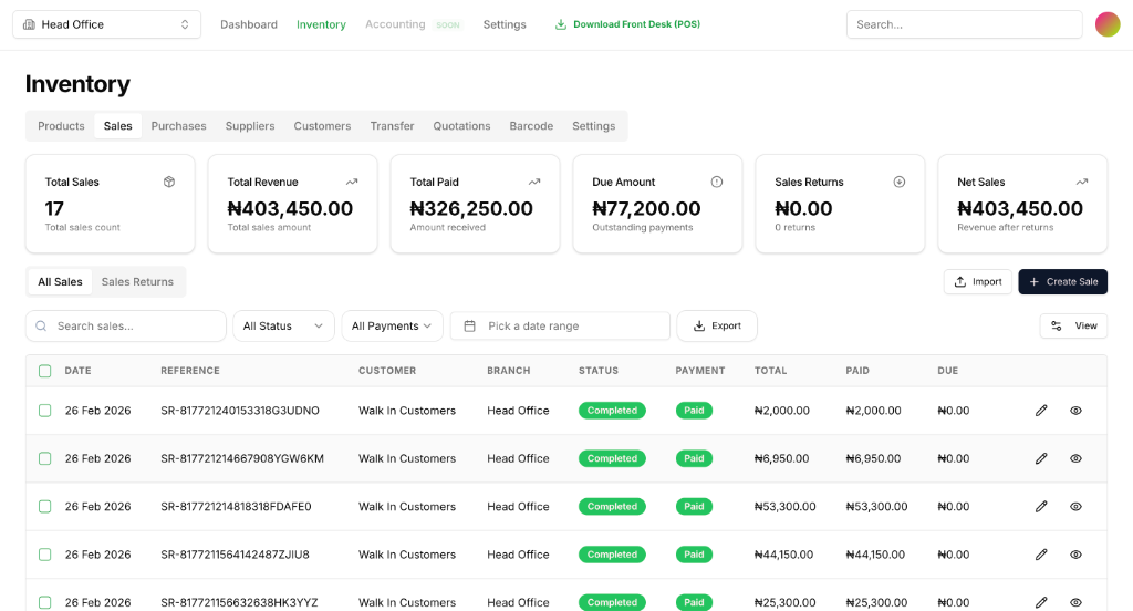 Live sales monitoring list